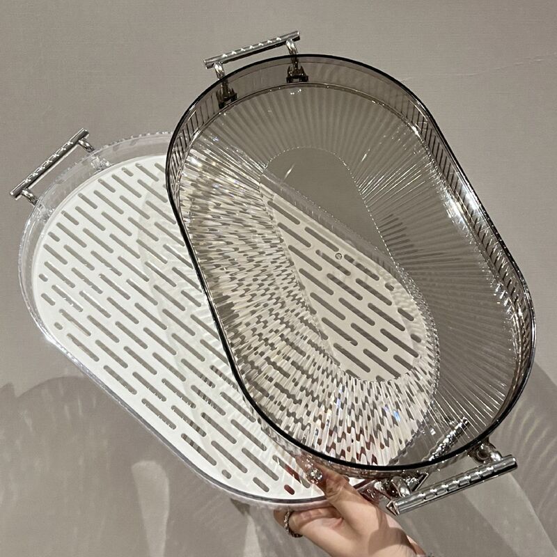 Light luxury tray rectangular high-end Cup draining tray household tea tray water tray 2023 new fruit tray