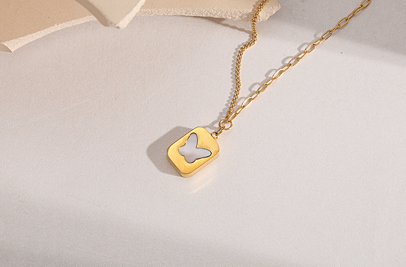 fashion butterfly square necklace simple 18k pendant titanium steel necklacepicture3