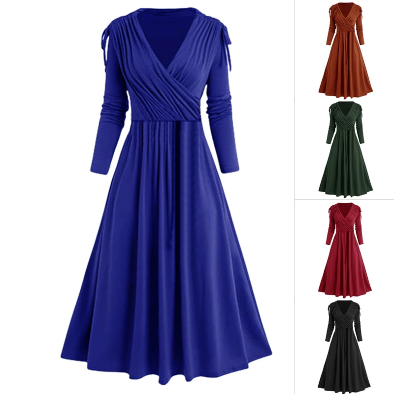 Independent Station 2024 популярное одиночное весенне-осеннее платье AliExpress с длинными рукавами, японская и Корейская повседневная большая юбка-качели, Европейская и американская односторонняя юбка в наличии