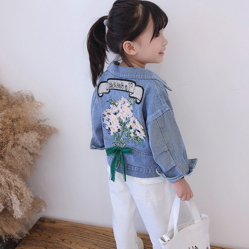 春秋女童裝牛仔服外套寶寶洋氣兒童個性潮牌韓版時髦亮片花朵夾克