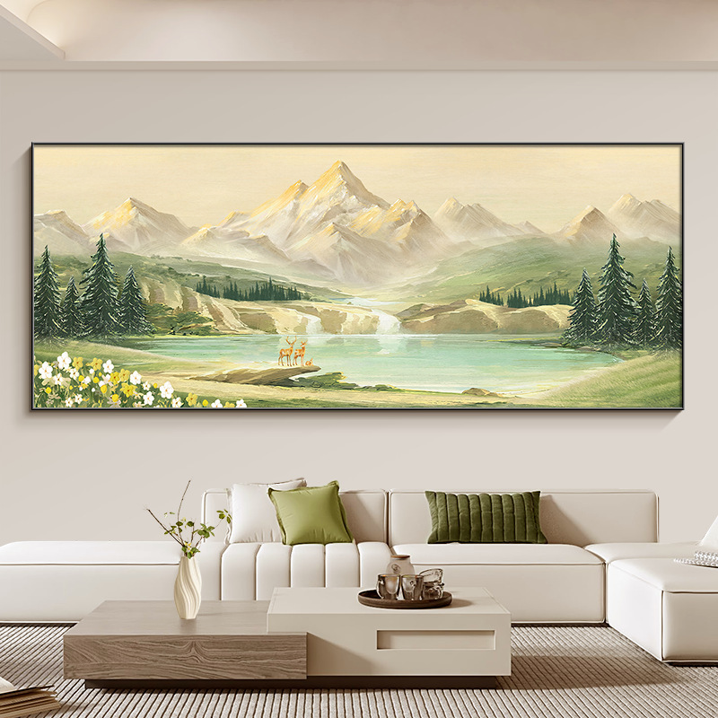 聚宝盆客厅装饰画日照金山聚财山水风景挂画沙发背景墙感壁画|undefined