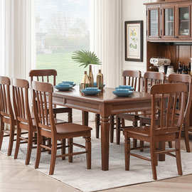 FNN1批发美式实木餐桌椅套装家用饭桌原木长条桌餐椅组合餐厅家具