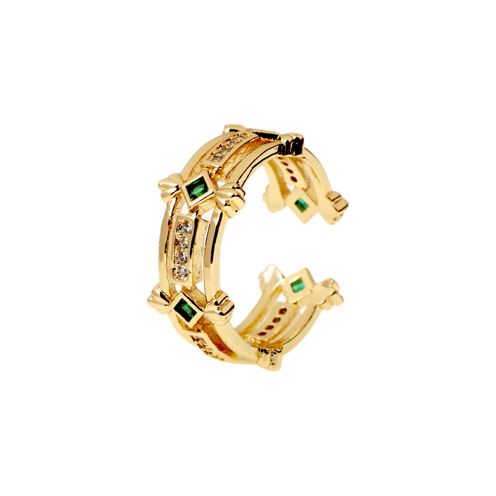 Retro Geometric Gold Copper Inlaid Zircon Opening Adjustable Ring display picture 8