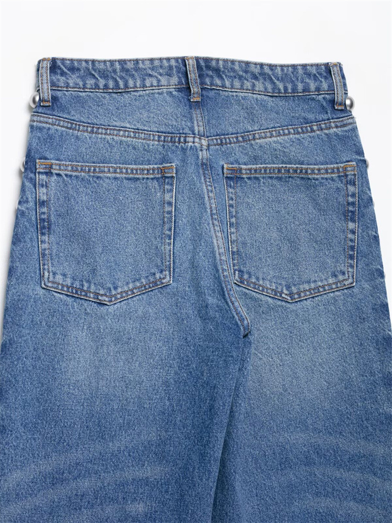 High-waisted Straight Jeans With Metal Rivets For Women_voghion.com