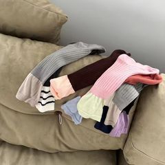Korean-style Colorblock Spliced Socks for Women, Pile-Up Style Socks—Instagram & Xiaohongshu Influencer Favorite, Trendy Thin Cotton Version