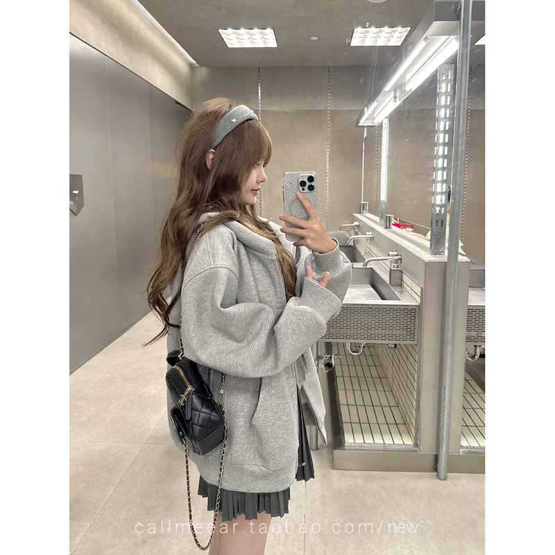 CallmeEar//【500g 高克重卫衣2.0】拉链连帽卫衣女宽松慵懒外套|undefined