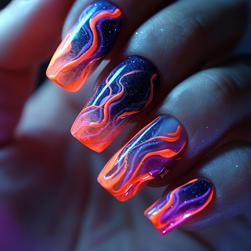 Medium-Length Manicure Orange Lightning Stripes Smudged Fake Nail Patches Removable 24-Piece Boxed Manicure Ready for Sale Medium-Length Manicure Orange Lightning Stripes Smudged Fake Nail Patches Removable 24-Piece Boxed Manicure Ready for Sale