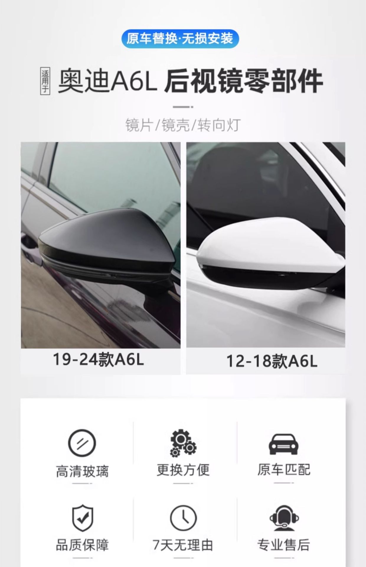 Suitable for Audi 12-25 A6L Reversing Lens Rearview Mirror Turn Signal Reflector Housing C7C8A7A8 Bottom Shell