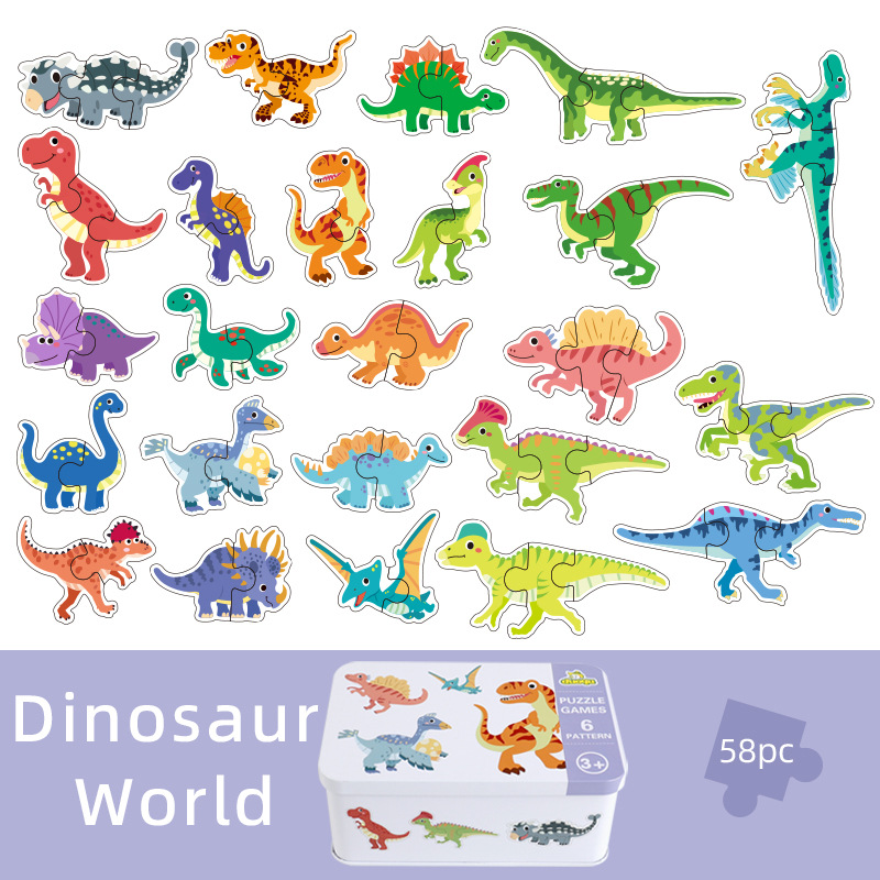 Caja de hierro transfronteriza iluminación cognitiva emparejamiento rompecabezas dinosaurios marinos infantiles puzzle animal puzzle madera juguetes de educación temprana image 9