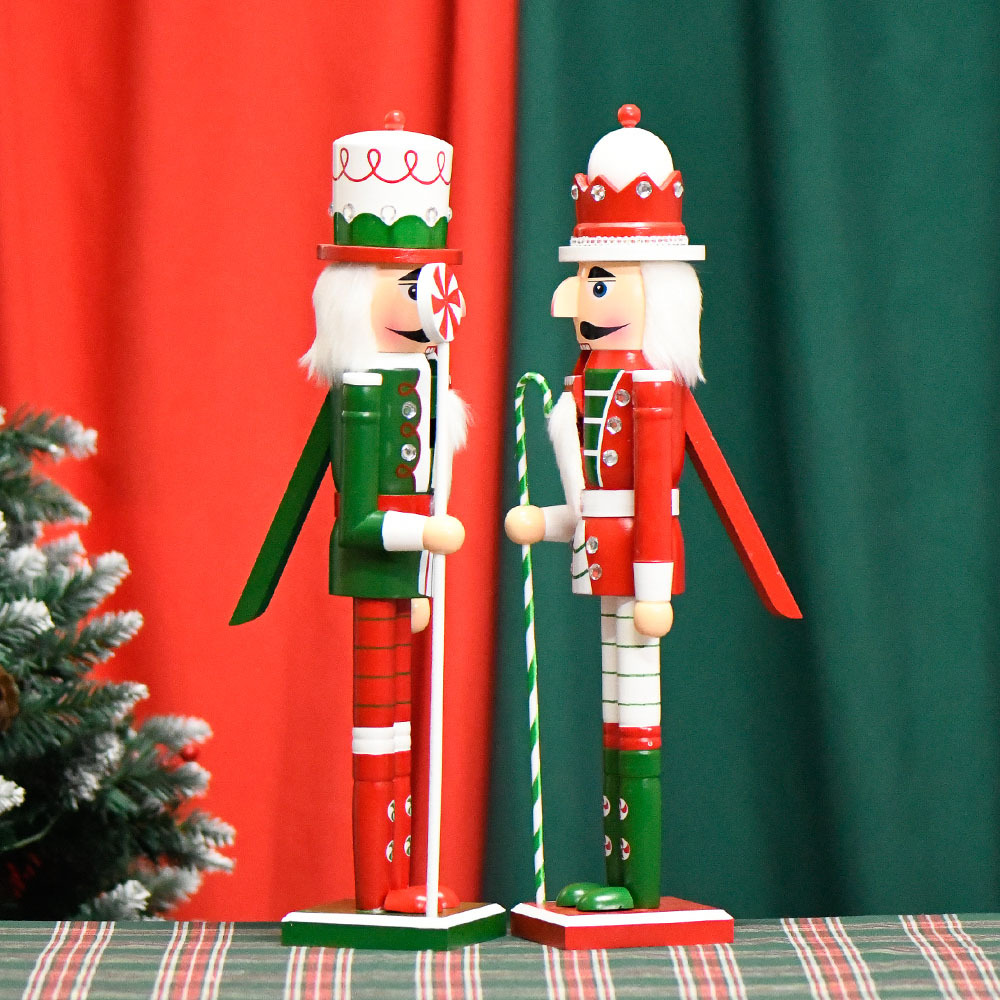 Nuevo 50CM cascanueces soldados rojo verde caramelo color pintado fábrica de decoraciones para el hogar cabello recto atmósfera del árbol de Navidad