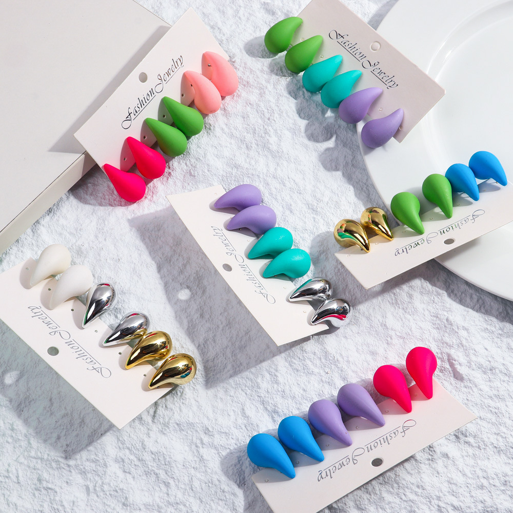 30g Weight Ear Studs Classification 3 Pairs Quantity Daily Occasion Acrylic Material Water Droplets Pattern Women's Gender Spray Paint Design IG Style, Simple Style Style 3 Pairs IG Style Simple Style Water Droplets Spray Paint Arylic Ear Studs 3
