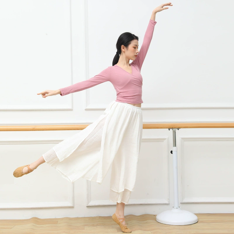 Современные танцевальные упражнения женские тренировочные штаны китайский хлопок шелк и конопля штаны с разрезом Классический танец костюм народного танца