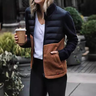 2025 Amazon Cross-Border Wish Popular Fashion Patchwork Cuffs Contrasting Color Slim down Jacket Boutique Ready Stock
