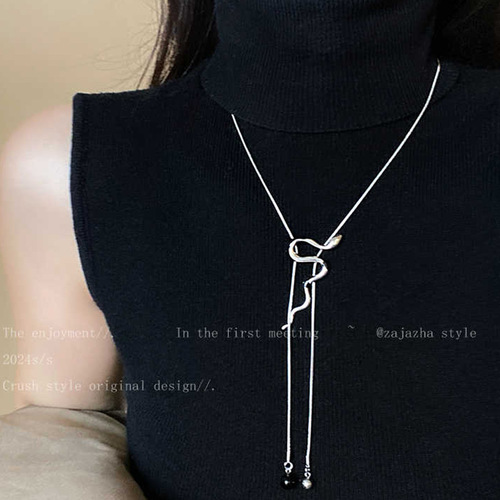 Pull-out long chain luxury niche 2025 design sense high-class lock chain neck chain fashion sweater chain for women