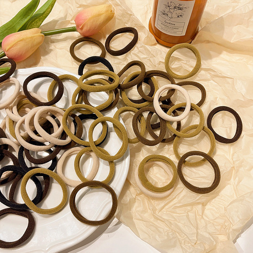 New cream-colored minimalist ponytail hair tie with high elasticity, durable, 50 pieces in a bag, sweet seamless plain hair tie, wholesale