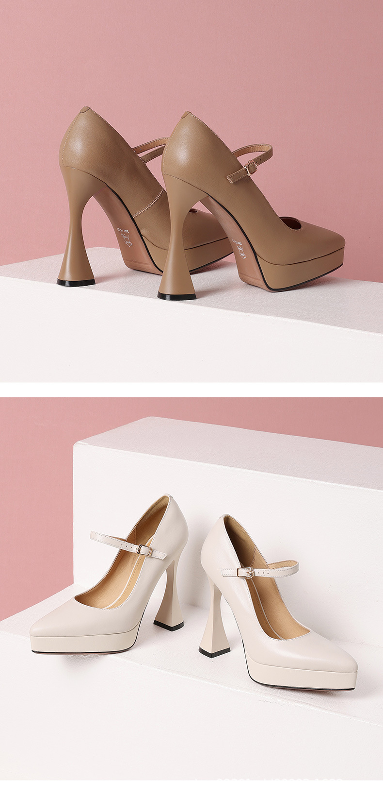Giày sandal cao gót nữ mũi nhọn da thật, gót siêu cao 12 cm, quai một dây, đế platform, phong cách dạ tiệc — đen chi tiết 10