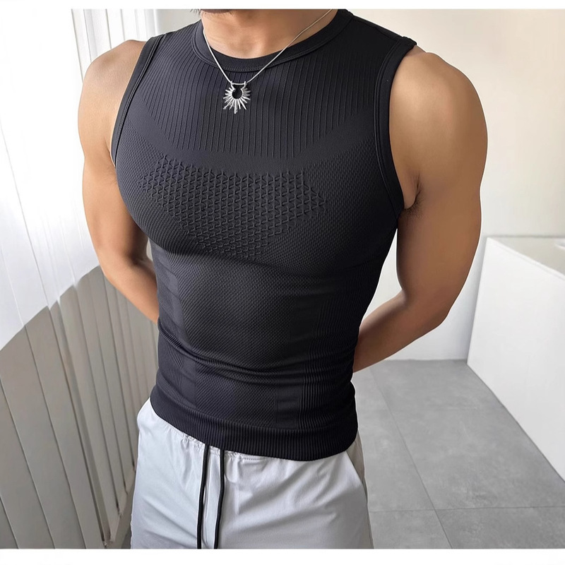 Summer Men's Sleeveless Waistcoat Fitness Sports Vest Seamless High Elastic Breathable Sweat-wicking Quick-drying Outdoor Tight Top