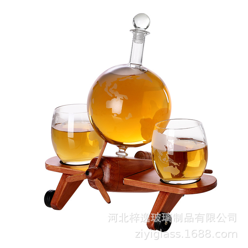 玻璃地球造型盛酒器 伏特加盛酒器 木架小飞机倒酒器 红酒醒酒器