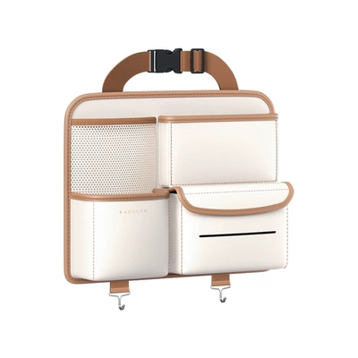 Car Seat Back Storage Bag Hanging Bag Multifunctional Storage Box Car Seat Back Storage Bag Car Interior Decoration Supplies (Car storage bag/box) - beige-white-with-apricot