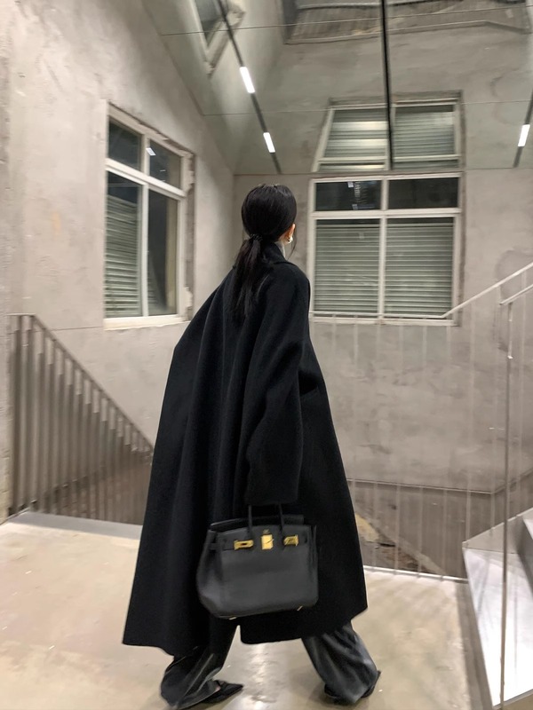 2540 #   Ouyang Quan ウール両面ウールコート、ゆったりとしたレトロなミドル丈の厚いウールコート|undefined