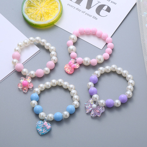 Handmade Beaded Necklace with Colorful Resin and Pearl-like Drops for Girls - Princess Style Children's Necklace