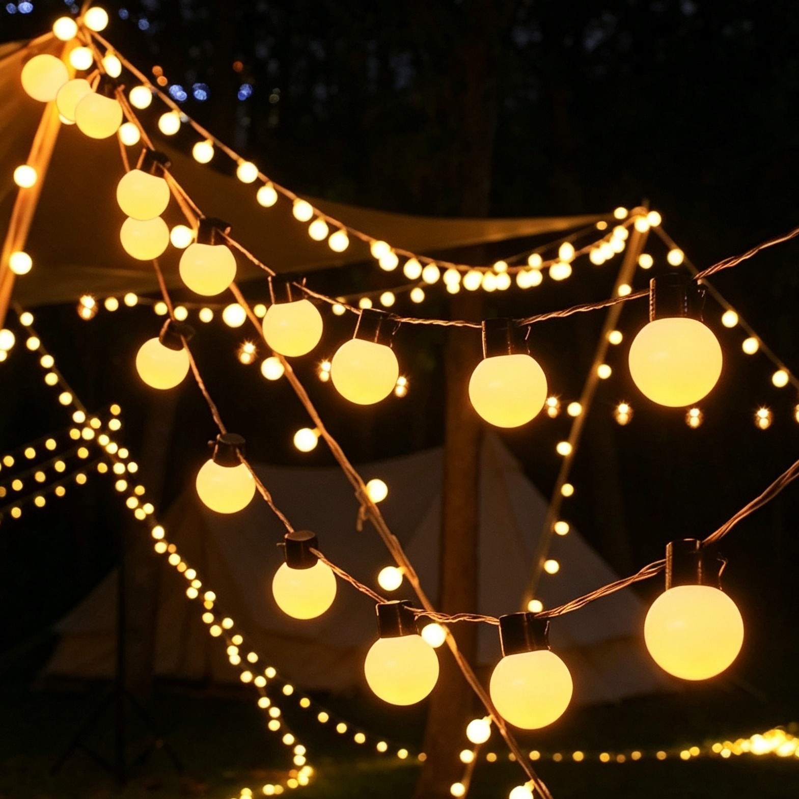 Camping al aire libre G50 gran estrella esférica LED lámparas de cadena de patio balcón fiesta cortina atmósfera decoración de luces de color image 3