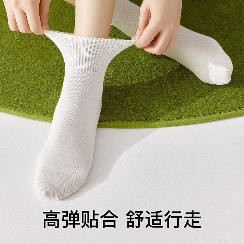 Calcetines de algodón puro para mujer, para primavera y otoño, resistentes a los olores, calcetines deportivos que absorben el sudor, calcetines sin costuras a media pantorrilla que no forman bolitas, calcetines Zhuji al por mayor.