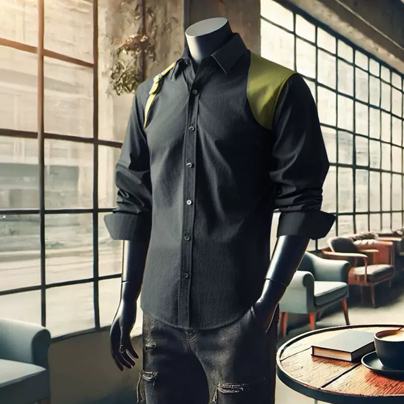 JH俊鸿2025早春新款长袖撞色衬衫时尚宽松百搭休闲衬衣