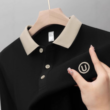 男士长袖t恤2025新款秋装纯棉上衣高端刺绣POLO衫有领纯色男装