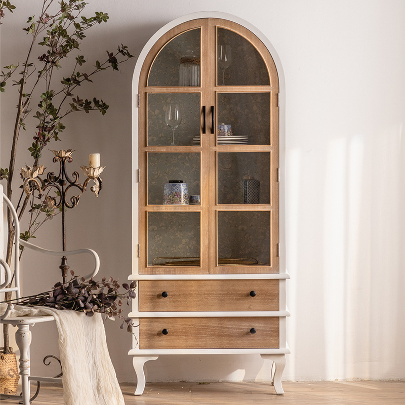 Retro French Wall Vaulted Glass door Sideboard Double Door Lockers Garage Kit Model Storage transparent Favorite cabinet