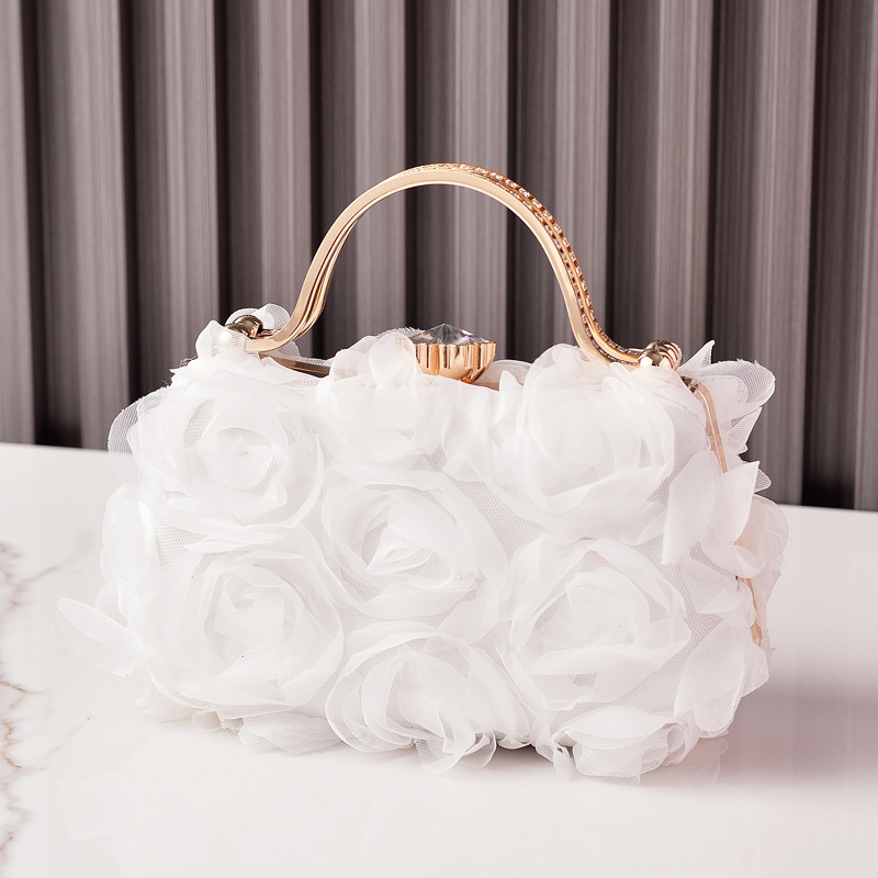 Bolso de cena de flores de estilo caliente europeo y americano, vestido de novia, bolso de vestido blanco, comercio electrónico transfronterizo, ventas directas de fábrica, partybag