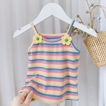 2021夏0-3歲女寶寶小童女童韓版洋氣潮流清涼條紋花朵背心吊帶衫