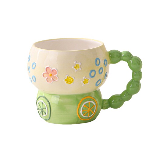 Hand-painted relief ceramic breakfast cup large capacity oat cup mug cute creative home use cups cartoon water cup