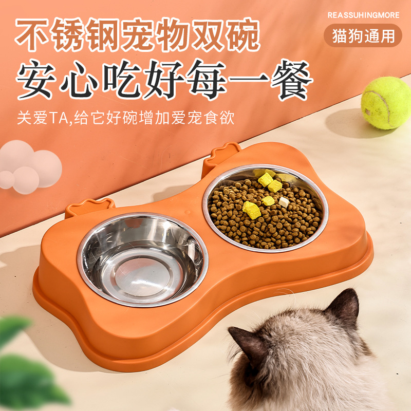 고양이 그릇 개 그릇 안티 팁 고양이 마시는 물 애완 동물 작고 중간 고양이 냄비 스테인레스 스틸 더블 그릇 개 용품