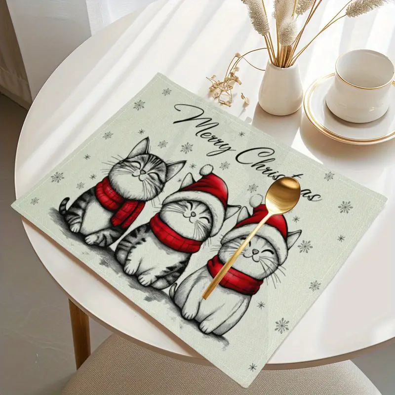 Transfronterizos lino almohadilla de mesa Aliexpress TEMU Amazon almohadilla de mesa cuadrada búfalo rojo almohadilla de Navidad Día de la Independencia