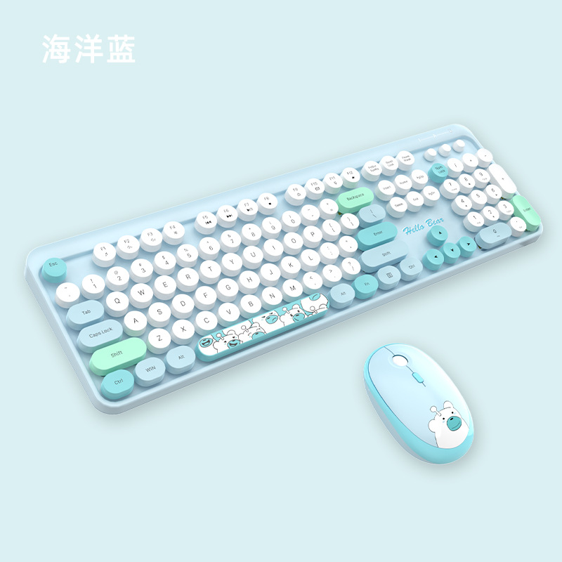 Hellobear fábrica punk colorido encantador oficina 2.4G inalámbrico conjunto de teclado de ratón estilo retro