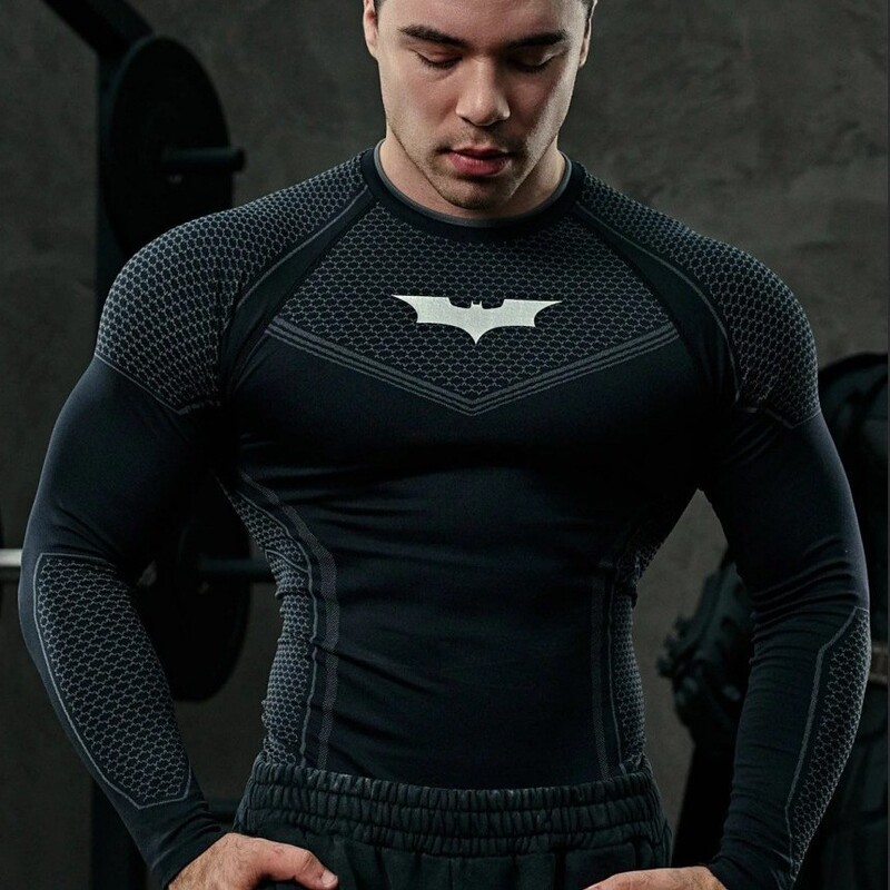 European and American New Youngla Men's Tight-Fitting Printed T-Shirt Jogger Sports Training Fitness Running Quick-Drying Long Sleeves