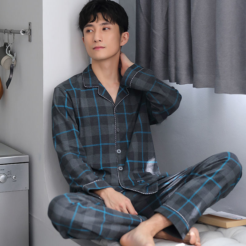 100% primavera y otoño pijamas hombres de algodón de manga larga más tamaño de los hombres casual traje de desgaste para el hogar