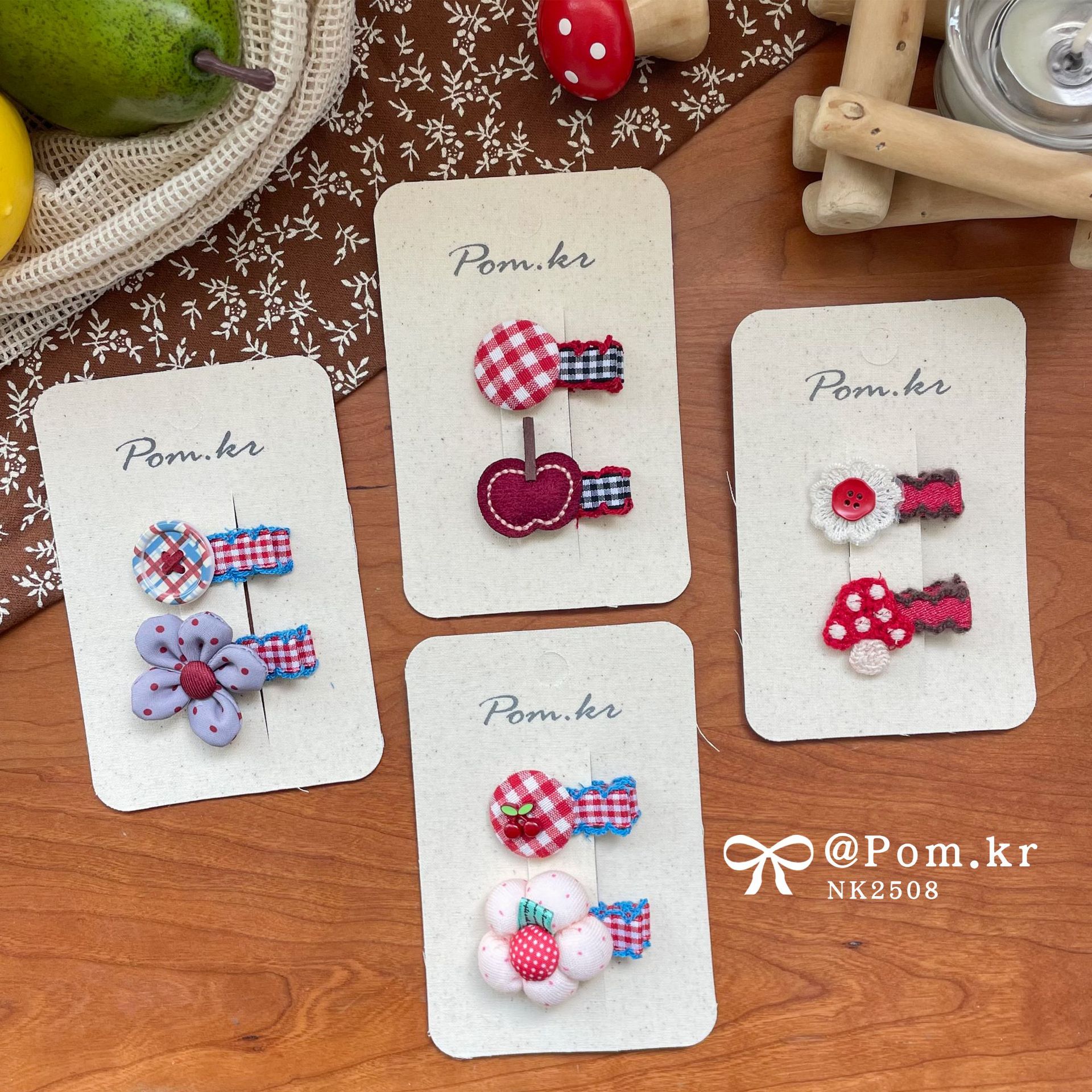 Korean Version of the New Cute Fabric Plaid Polka Dot Hairpin Bangs Clip Side Clip Flower Apple Kidsren's Cute Handmade