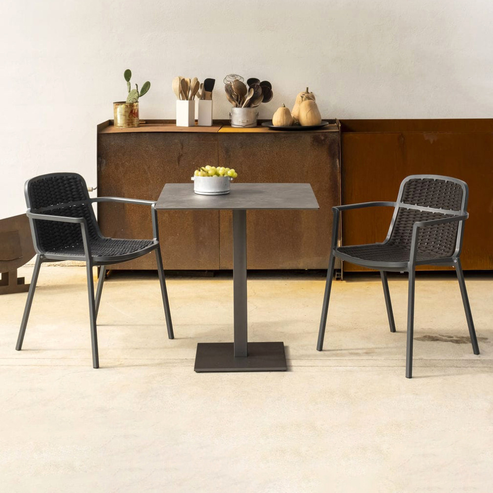 Mesa y silla al aire libre combinación de patio impermeable a prueba de agua y protección solar de caña de tres piezas, silla de comedor al aire libre nórdica moderna en línea ocio image 3