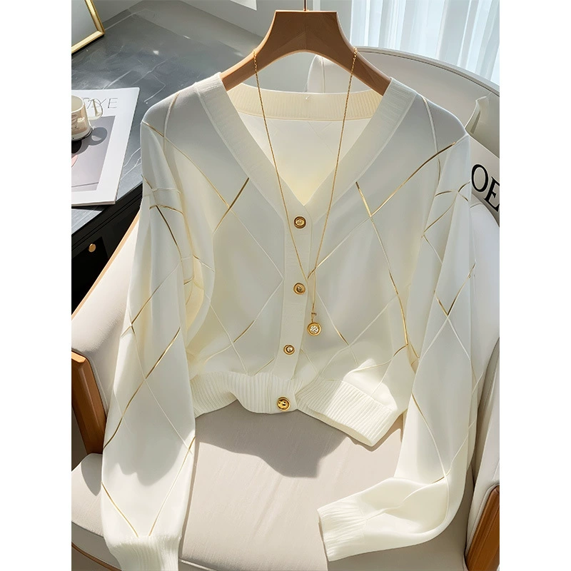 Корейский чик белый трикотажный кардиган женский 2024 ранняя осень