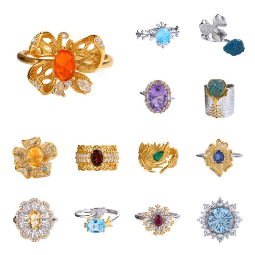 Live Streaming Ring S925 Pure Silver Natural Color Gemstone Ring for Women, European and American Cross-border Xiaohongshu Decorative Accessories Wholesale