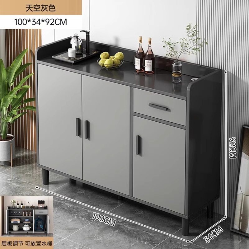 Gabinete de comedor contra la pared, armario de sala de estar doméstico, armario de almacenamiento simple, armario de almacenamiento gris, armario de té