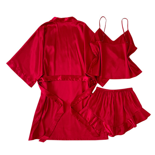 Mid-East robe tie belt kimono-style loose casual bath robe spring and autumn season ice silk thin version sexy nightgown pajama set