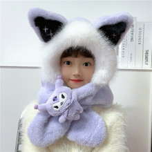 可爱小公仔库洛米冬季儿童帽子围巾两件套新款宝宝一体帽加厚保暖