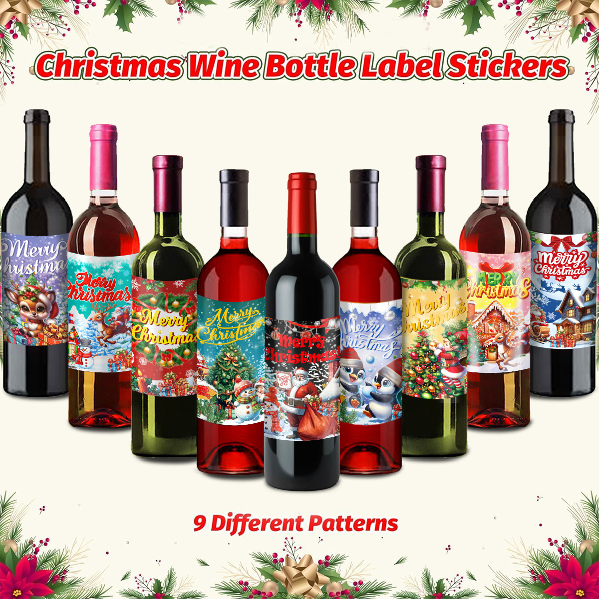 Nuevos productos transfronterizos de etiquetas de botellas de vino de fiesta de Navidad etiquetas adhesivas de decoración de botellas de vino de copa de Navidad image 5