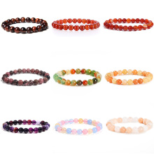 6mm天然石粉斑马水晶玉髓玛瑙圆珠手链跨境热销百搭手串手饰批发