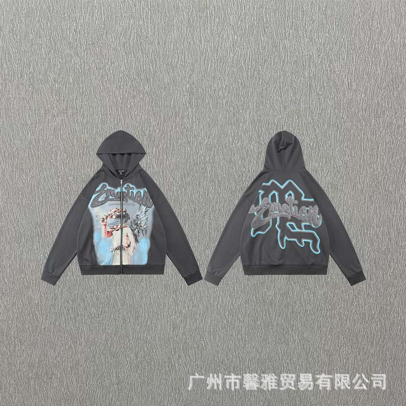 American-Style Zip-Up Sweatshirt and Sweatpants Set for Men and Women, Ins High Street Style Sweatshirt Jacket and Sweatpants Set