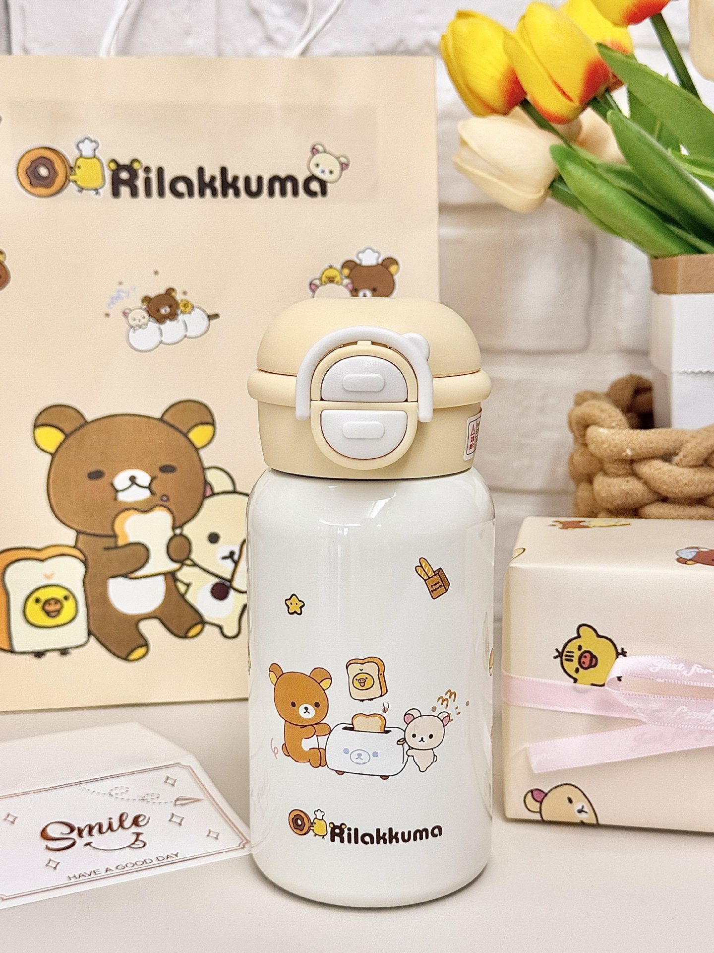 新款轻松熊316不锈钢保温杯ins双饮口水杯学生大容量高颜值可爱无