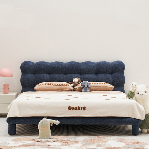 Designer Bubble Bed French Fabric Bed Solid Wood Upholstered Fashionable Children's Bed Modern Minimalist Cream Style Princess Bed